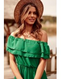 Asymmetrical Spanish dress with ruffles, green 9182 - Online store - Boutique